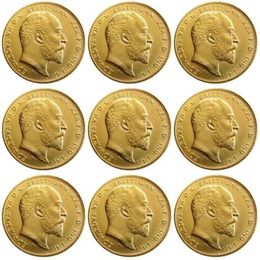 Ensemble complet Rare du royaume-uni, 9 pièces, pièce de monnaie britannique, roi Édouard VII, 1 souverain mat, plaqué or 24 carats, 1902 – 1910, 314x