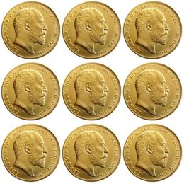 Ensemble complet de pièces de monnaie britanniques rares du royaume-uni, 1902 – 1910, 9 pièces, roi Édouard VII, 1 souverain mat, plaqué or 24 carats, 253J