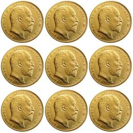 Ensemble complet de pièces de monnaie britanniques rares du royaume-uni, 1902 – 1910, 9 pièces, roi Édouard VII, 1 souverain mat, plaqué or 24 carats, 262u
