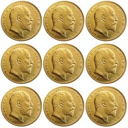 Ensemble complet Rare du royaume-uni, 9 pièces, pièce de monnaie britannique, roi Édouard VII, 1 souverain mat, plaqué or 24 carats, 1902 – 1910, 1961