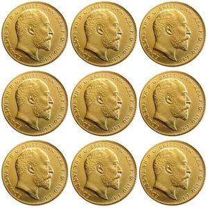 Ensemble complet Rare du royaume-uni, 9 pièces, pièce de monnaie britannique, roi Édouard VII, 1 souverain mat, plaqué or 24 carats, 1902 – 1910, 2967