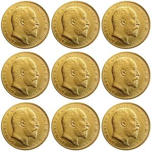 UK Zeldzame Hele set 1902-1910 9 stks Britse munt Koning Edward VII 1 Sovereign Matt 24-K Vergulde Kopie Munten 2743