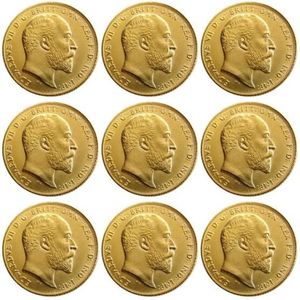 Ensemble complet de pièces de monnaie britanniques rares du royaume-uni, 1902 – 1910, 9 pièces, roi Édouard VII, 1 souverain mat, plaqué or 24 carats, 262u