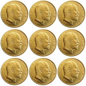 Royaume-Uni entièrement entier 1902-1910 9pcs British Coin King Edward VII 1 Sovereign Matt 24-K Gold Cople Copy Coins 251n