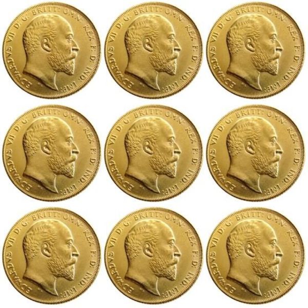 Reino Unido, conjunto completo raro, 1902-1910, 9 Uds., moneda británica, rey Eduardo VII, 1 soberano mate, copia de monedas chapadas en oro de 24 K, 2891