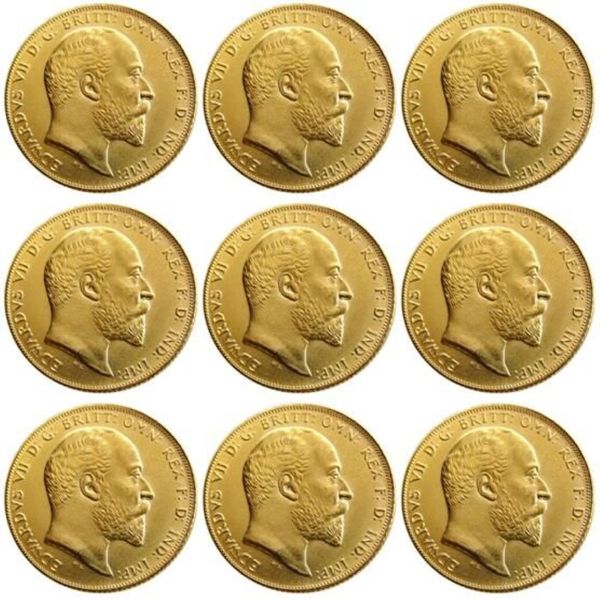 Ensemble complet de pièces de monnaie britanniques rares du royaume-uni, 1902 – 1910, 9 pièces, roi Édouard VII, 1 souverain mat, plaqué or 24 carats, 253J