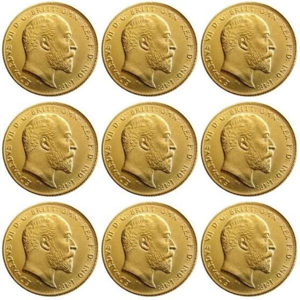 Reino Unido Rare Whole Set 1902-1910 9pcs Moneda británica King Edward VII 1 Soberano Mateo 24 K Gold Copy Coins 251N