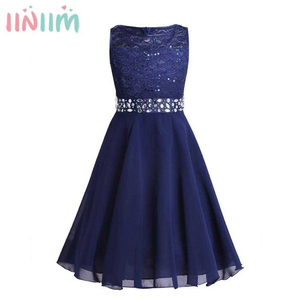 ROYAUME-UNI STOCK iiniim Enfants Princesse Robe D'été Paillettes Dentelle Florale En Mousseline De Soie Fleur Filles Robe De Mariage Fête D'anniversaire Robes De Bal Q0716