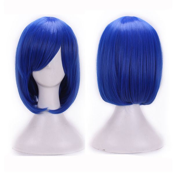 Stock del Reino Unido para mujer, disfraz de fiesta de Anime, peluca completa, Cosplay, pelo corto, Bob azul
