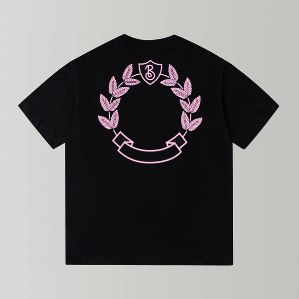 Estilo del Reino Unido Hoja Insignia Letras Impresión rosa Camiseta Diseñador Camiseta Primavera Verano Moda Casual Monopatín Hombres Mujeres Camiseta 24ss 0229