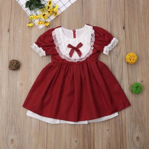 UK Toddler Kids Baby Girls Prom Bowknot Tutu Summer Dress Lace Retro Xmas Party Pageant Dama de honor Princesa Vestido formal Q0716