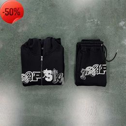 Survêtement Trapstar britannique pour hommes, Widcard Zip-noir/monochrome 1, sweat à capuche brodé de qualité supérieure, pantalon de jogging, taille européenne Xs-xl