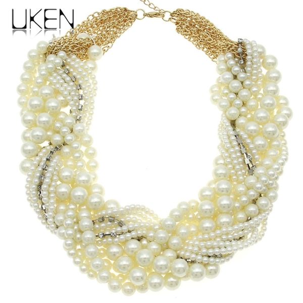 UKEN Dames Imitation Perle Collier De Mode Perles Blanches Strass Chaîne Femmes Collier Sautoirs Colliers Déclaration Bijoux