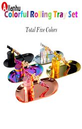 UKETA NOUVEAU LA BLANCHED SMATING SMATER METAL HERB GRINDER RAINBOW ROLLING TRAY BLING BLUNT HOLDER WJY9545444113