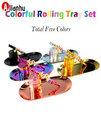 UKETA Nouveau lancement de fumer Smoking Metal Herb Grinder Rainbow Rolling Tray Bling Blunt Blunt Holder WJY9549673300