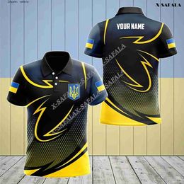Ucrania escudo de armas estilo neón 3D estampado completo hombres ventilación Polo camisa cuello manga corta ropa de calle Casual camiseta superior
