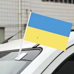 Oekraïne handheld mini -vlag met witte paal levendige kleur en vervagingsbestendige landelijke banner nationale bunting vlaggen