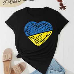 Oekraïne print t shirts bule en geel hartpatroon zomer dames topstees dame meisjes casual streetwear doeke mouw 220628