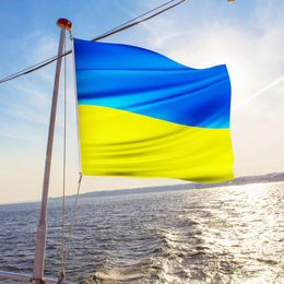 Ukraine Stick Flag Ukraine 45 * 30cm cm drapeau de voiture Mini drapeau portable avec pôle blanc - couleur vive et fondu résistant