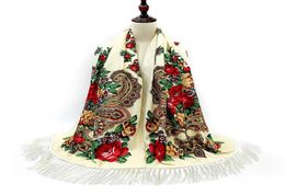 Écharpe russe ukrainienne d'hiver pour femme, mouchoir, châle, Babushka, Long Hijab, motif Floral, Dupatta, polonais, frangé, Q0822725146