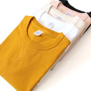 UL American 245g Tube sans couture rugueux tissé à trois aiguilles sur l'épaule avant col roulé Pur coton T-shirt à manches courtes pour hommes et femmes