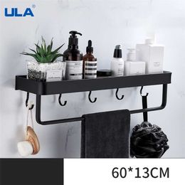 ULA noir salle de bain étagère 30/40/50 cm cuisine mur métal support de douche support de rangement porte-serviettes Robe crochets accessoires de bain 211112
