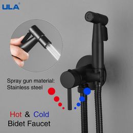 ULA Black Robecet Brass Bidet pulvérisateur Portable Toilet Bidet Robinet Hot Cold Water Bathroom Mixer Shattaf Valve Hygiénique Douche