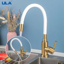 ULA Robinet de cuisine à bec flexible en acier inoxydable, robinet d'évier d'eau froide, mitigeur d'évier, rotation à 360 degrés, grue dorée 240103