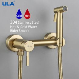 ULA-grifo de bidé dorado para inodoro, juego de pulverizador de mano de acero inoxidable, mezclador de agua fría, grúa, cabezal de ducha de baño 240314