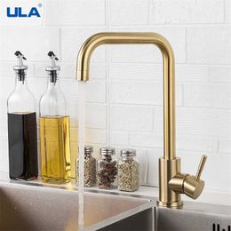 Ula keukenkranen geborsteld goud roestvrij staal 360 roteren keuken kraan dek mount koud water gootsteen mixer taps torneira 2111108