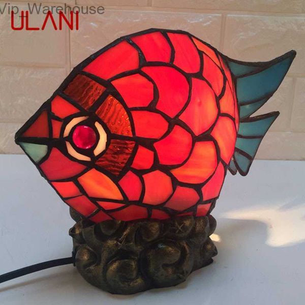 ULANI Tiffany verre lampe de Table LED nouveauté créative rouge petit poisson lampe de bureau pour la maison étude chambre chevet décor HKD230829 HKD230829