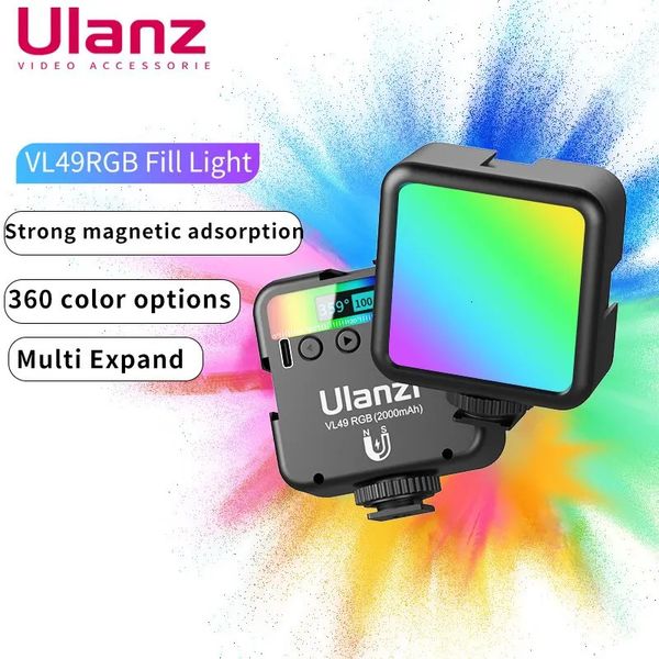 Ulanzi VL49 RGB Luz LED Lámpara de relleno recargable de 2000 mAh para cámara de teléfono inteligente Tiktok Video P o Kit pequeño de disparo 231226