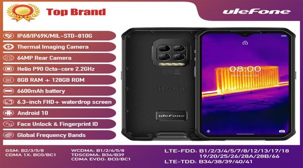 Ulefone Armor 9 8GB128GB Android 10 Cámara térmica Teléfono resistente Helio P90 Octacore Móvil 6600mAh 64MP Smartphone8739153