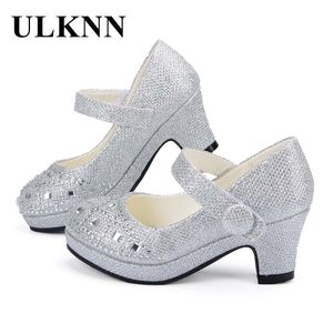 ULKNN Niños Princesa Zapatos para Niñas Sandalias Tacón Alto Brillo Brillante Rhinestone Enfants Fille Mujer Vestido de Fiesta Zapatos 201130