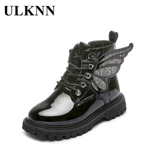 ULKNN enfants fermeture éclair Martin bottes enfants mode fille anti-dérapant solide hiver bébé chaussures étanche papillon princesse 211227