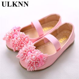 Zapatos de cuero de Ulknn para niñas Lindo dulce elegante arco rosa plano con zapatos para niños zapatos para niños zapatos blancos resistentes al desgaste de los niños 26-36 210306