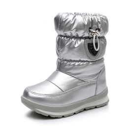 Ulknn Winter Boots voor Meisjes Jongens Kid's Laarzen 2021 Nieuwe Waterdichte Botas Verdikking Sneeuw Goud Donkergroen 26 27 29 29 30 Maat 210312