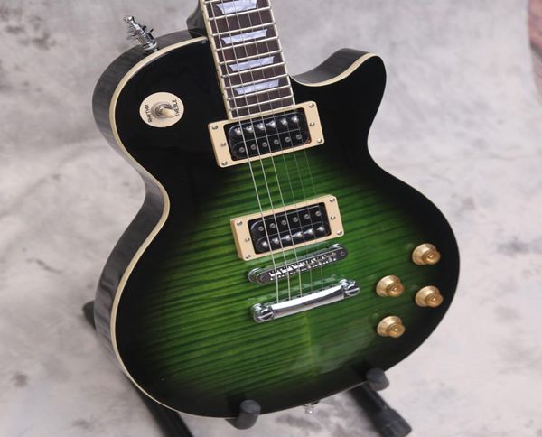 Ultimate Custom 1958 Slash firmado 2017 Edición limitada Anaconda Burst Flame Top Trans Green Electric Guitar Dark Brown Back5446921