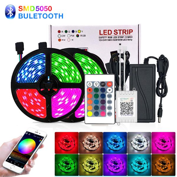 Lumières LED ultra lumineuses Bande lumineuse LED UV RVB 5M/10M SMD5050 DC12V Flexible les bandes lumineuses 30LED/mètre 16 couleurs statiques différentes