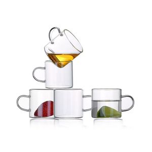 Ensemble de 6 tasses à thé soufflées à la main ultra transparentes, tasses à thé en verre borosilicate épais, tasses à café expresso avec poignée colorée 4oz/120ml 3oz/80ml