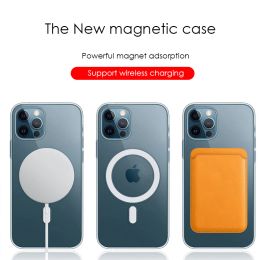 Coque magnétique Ultra transparente pour iPhone, compatible modèles 14, 13, 12, 11, 15 Pro Max, Mini XS, XR, 7, 8 Plus, SE, Macsafe