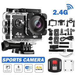 Caméra d'action Ultra HD 4K 1080P / 30FPS WiFi 2,0 pouces 170D casque étanche sous-marin enregistrement vidéo Go caméras Sports Cam Pro 240304