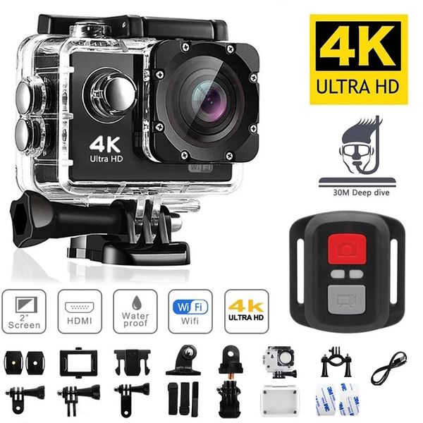 Caméra d'action originale Ultra HD 4K 1080P / 30FPS WiFi 170D Casque étanche de plongée sous-marine Vidéo Télécommande Mini Sport Cam 240304
