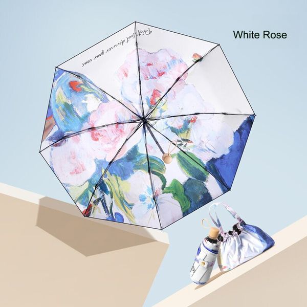 Ultra Light Double-couche Double Flowers Oil Painting Umbrella, Mini Sunshade, Rain and Shine Double-usage Umbrella, Portable Sun Umbrella