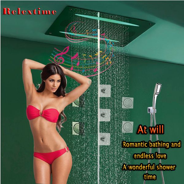 Vanne thermostatique à grand débit Ultra Luxur avec musique Radio FM Bluetooth LED Plafond Pommeau de Douche Pluie Bulle Brume Salle de Bains Ensemble de Douche Robinet