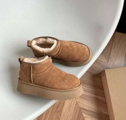 Ultra Mini Boot Designer Vrouw Platform Sneeuw Australië Bont Warme Schoenen Echt leer Kastanje Enkel Pluizige laarsjes voor dames Antilopen Zeer warme bruine kleur