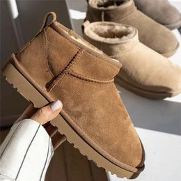 Ultra Mini Plataforma Bota Diseñador 5 cm Bota Mujer Tobillo de invierno Tazz Tazz Tasman Australia Botas de nieve Fondo grueso Cuero real Botines cálidos y esponjosos con tamaño de piel 35-44