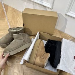 Ultra Mini Platform Boot Designer Vrouw Winter Enkel Australië Snowboots Dikke bodem Echt leer Warme pluizige laarsjes met bont Maat 35-44