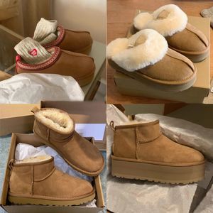 Ultra Mini Snow Boots Winter Australia Platform Ankle Boots Soft Comfortabele Sheepskin Tazz Chestnut Sand Mostard Seed Booties Slippers