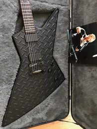 Ultra Rare Metallic Ltd JH-2 James Hetfield Mat Black Diamond Plate Explorer Electric Guitar Ninja Star Inlay China EMG Pickups Black Hardware